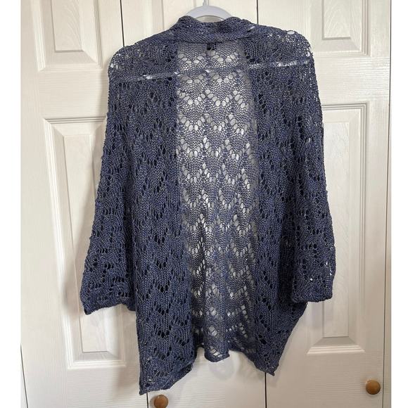 Theory open knit crochet blue sweater cocoon dolman sweater small - Picture 6 of 6